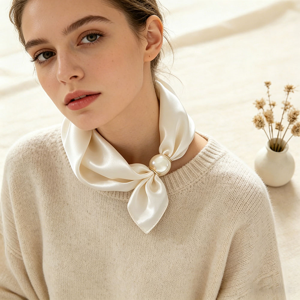 Luxury Skincare Headband - スカーフチェーンシルクレイジーマグネットペンダント鎖骨細いパールネックスカーフバックルヘッドバンドリボンスカーフ女性高級ブランド
