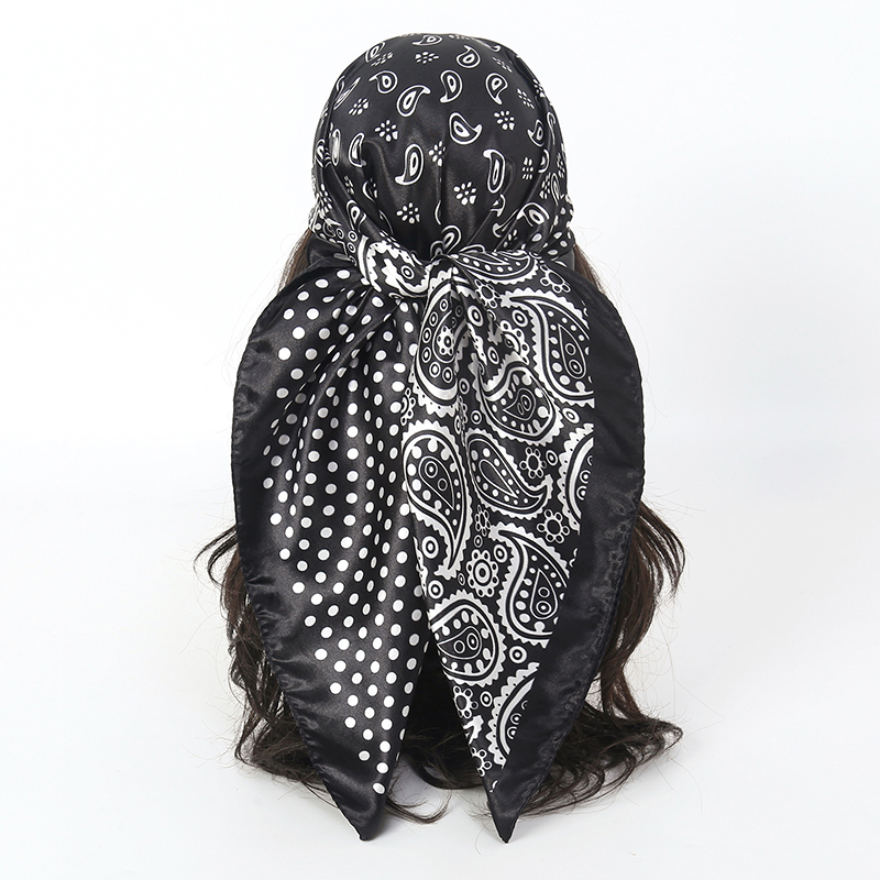 Luxury Skincare Headband - ハンカチ髪シルクスカーフ 90*90 センチメートルプリントサテンビッグスクエアシルクスカーフショール女性のための高級ブランドバンダナヒジャーブヘッドバンド