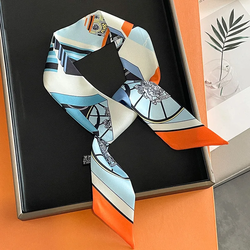 Luxury Skincare Headband - 高級ブランドプリントバッグストラップスカーフ女性小さなシルクスカーフヘッドバンドロングバッグアクセサリーリボン