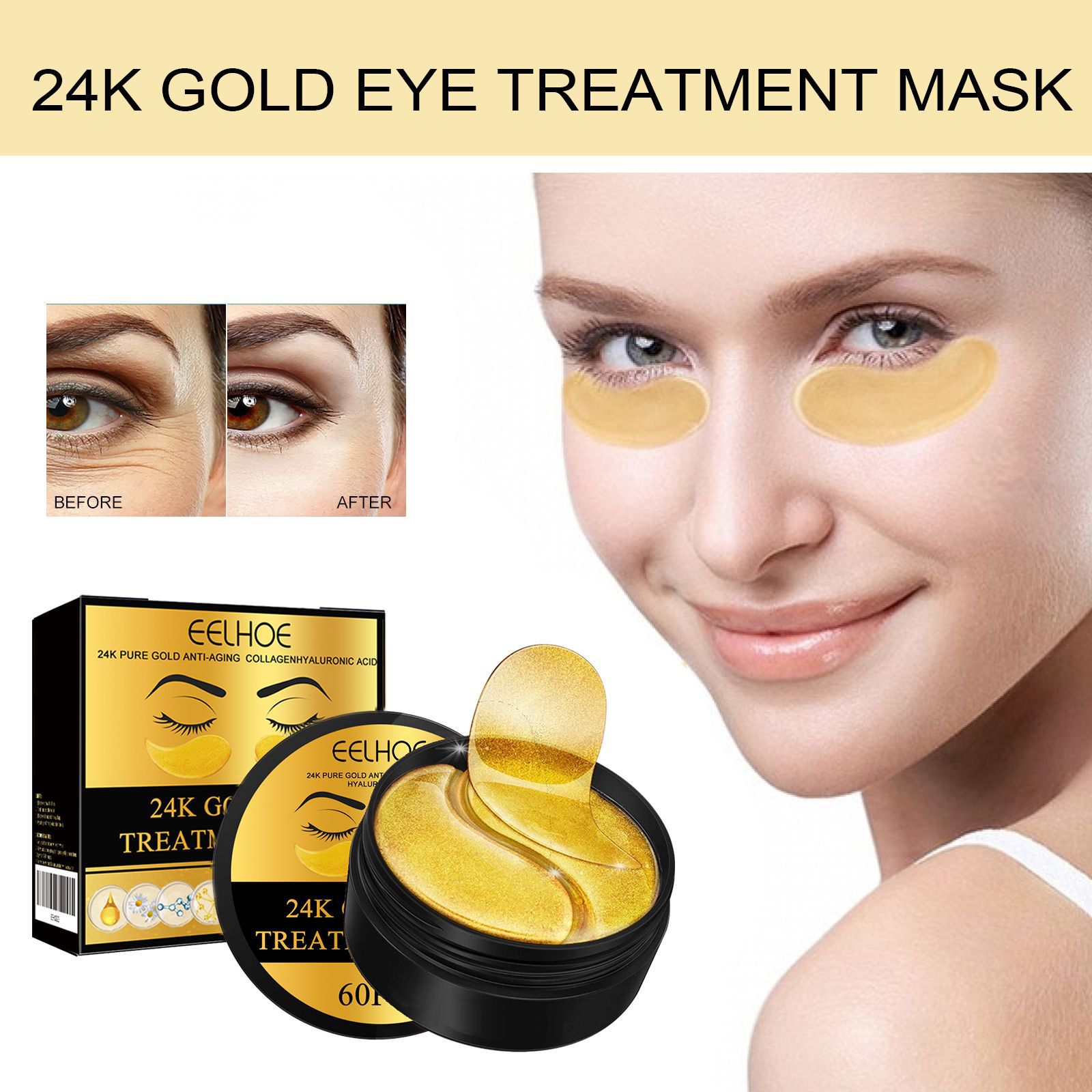 24Kゴールド配合ラグジュアリーアイマスク コラーゲン ヒア - Luxury Skincare Treatments のレビューと価格